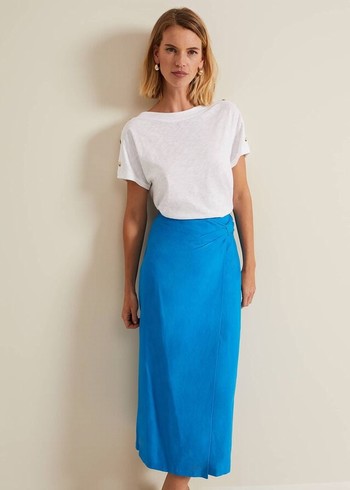 Phase Eight Hayden Linen Wrap Skirts Blue Australia | KP6984320